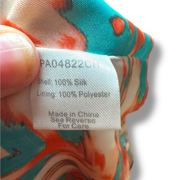 Parker Teal White and Orange Patterned Silk Dress Sz S GUC - Picture 4 of 8